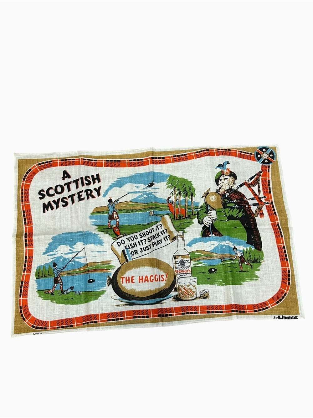 Vintage Linen Scottish Mystery "The Haggis" Kitchen Linanns Towel